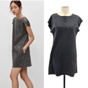 Aritzia Wilfred Free Nori Faux Suede Shift Mini Dress Gray Short Sleeve Size XS